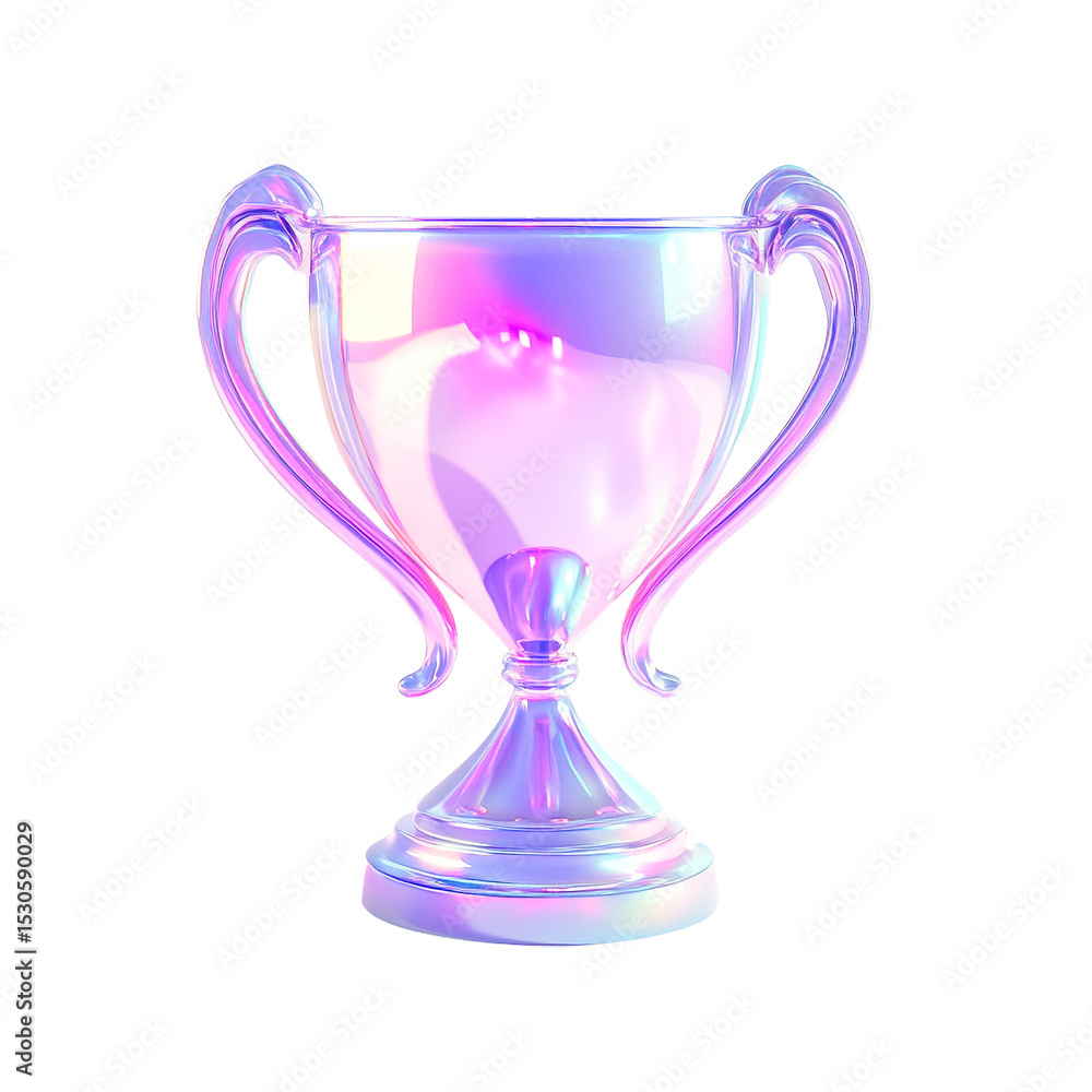 Iridescent trophy with two handles, isolated on transparent background, pastel pink and purple hues, award, victory, success, achievement, competition, prize, Iridescent trophy with two handles, isolated on transparent background, pastel pink and purple hues, award, victory, success, achievement, competition, prize,