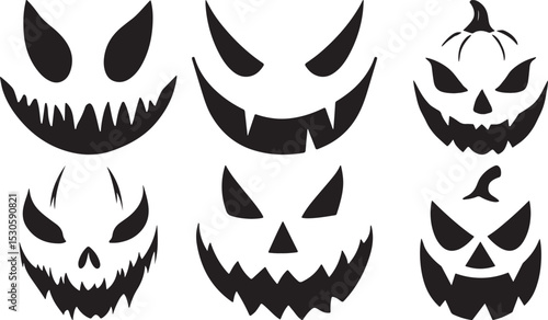 Spooky Jack-o'-Lantern Face Silhouettes Set for Halloween Design