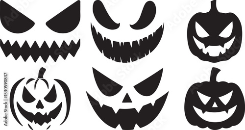 Halloween Jack-o'-Lantern Faces Silhouette Vector Icons Pack