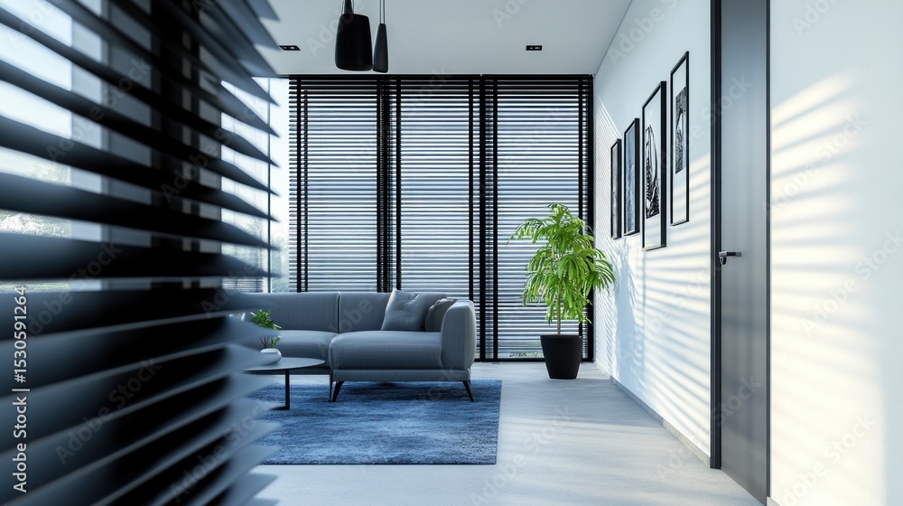 Fototapeta premium Modern living room interior design with dark shades.