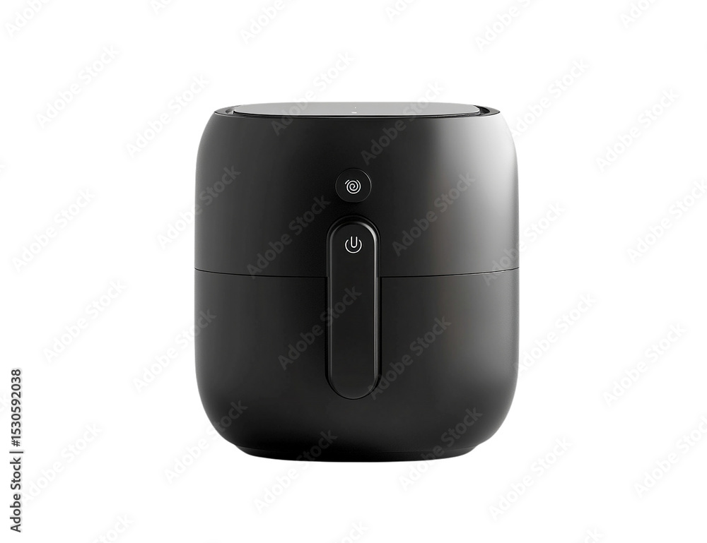 Compact black air fryer with control buttons, studio shot, transparent background Compact black air fryer with control buttons, studio shot, transparent background
