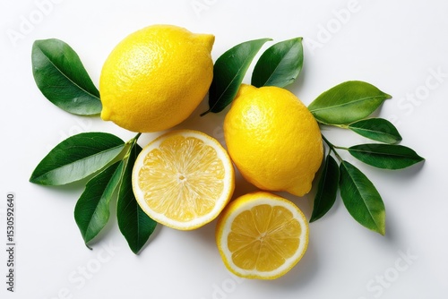 Wallpaper Mural Fresh lemons and leaves on white background Torontodigital.ca