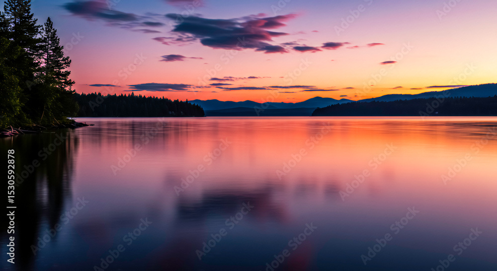 Obraz premium Sunset Reflections on Tranquil Lake 