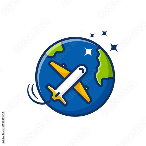 Trip Travel Airplane Icon. Editable Stroke Airplane Globe in Lineal Color Style