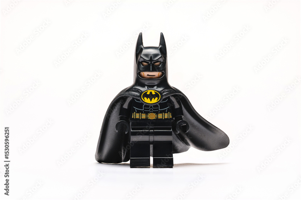 Naklejka premium Antalya, Turkey - June 11, 2025: Batman Lego minifigure on white background