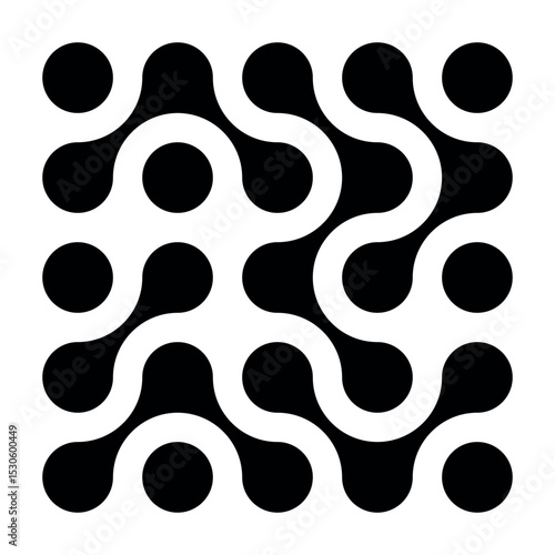 Abstract pattern of black connected dots, metaball. Minimalist pattern of circles, dots. Dots movement icon. Isolated vector illustration on white background for banners, stickers, prints, posters.