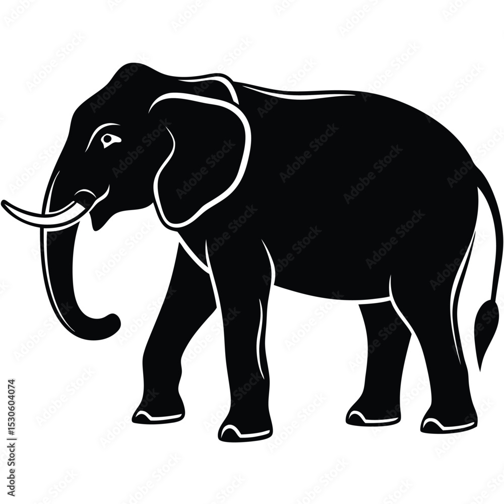 Obraz premium Solemn elephant advances with striking monochrome contrasts to showcase its majestic form against white