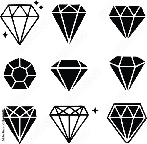 Diamond vector set, Diamond line icon, Gemstone symbol, logo illustration. isolated on white.