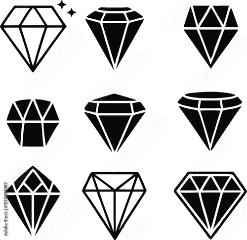 Diamond vector set, Diamond line icon, Gemstone symbol, logo illustration. isolated on white.