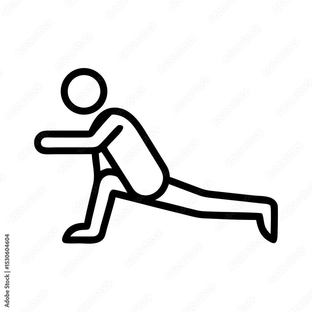 Stick figure performing a stretching exercise in a simple design Stick figure performing a stretching exercise in a simple design