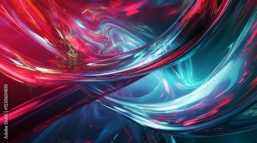 Colorful abstract design showcasing swirls of red and blue light in a fluid motion at a digital art exhibition