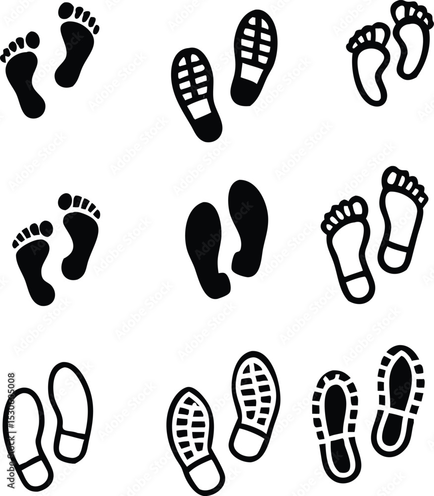 Shoe and bare foot print icon vector set. isolated on white background. Shoe and bare foot print icon vector set. isolated on white background.