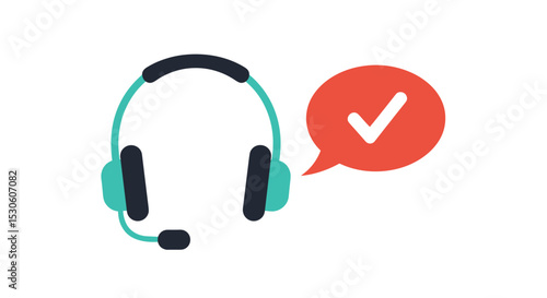 Headset with checkmark in speech bubble