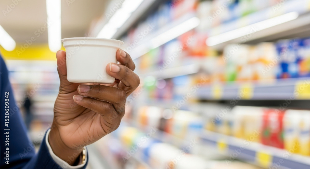 Shopping experience grocery store consumer behavior refrigerated aisle close-up view product selection Shopping experience grocery store consumer behavior refrigerated aisle close-up view product selection