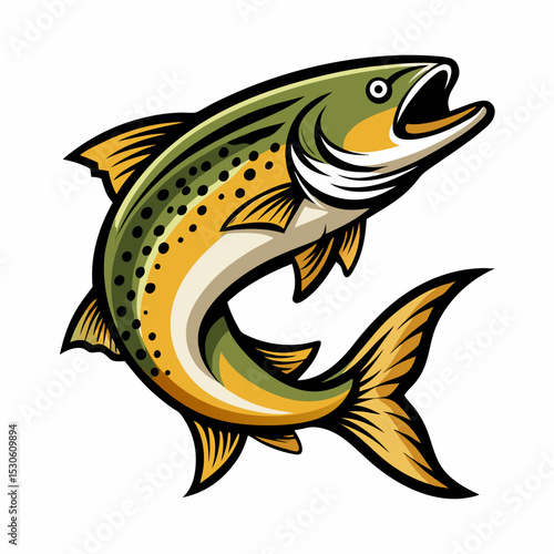 Jumping trout vector illustration on a white background featuring a detailed fish design suitable for various creative projects and designs