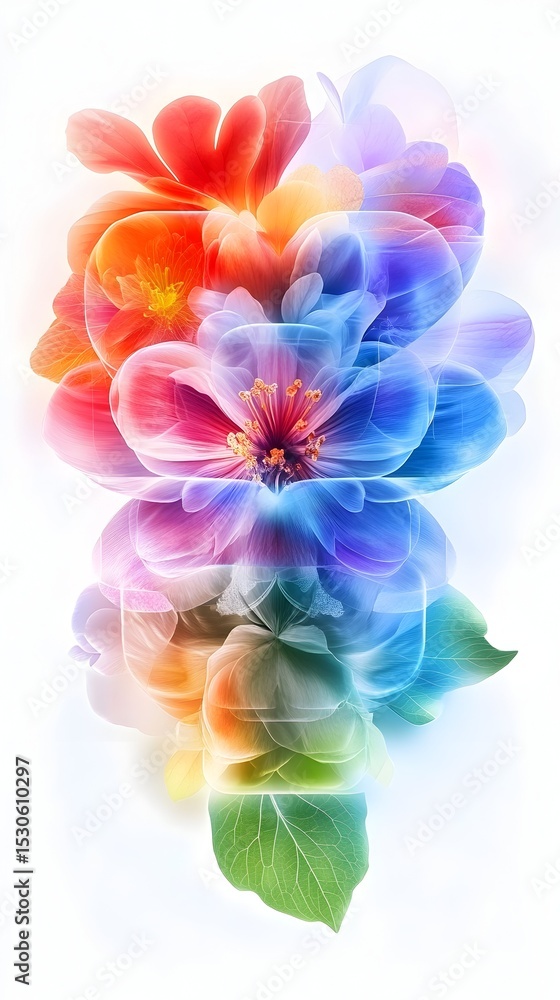 Vibrant flowers, layered effect, white background, digital art, phone wallpaper Vibrant flowers, layered effect, white background, digital art, phone wallpaper