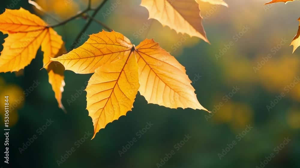 Golden Autumn Leaves Illuminated by Warm Sunlight Through Trees Golden Autumn Leaves Illuminated by Warm Sunlight Through Trees