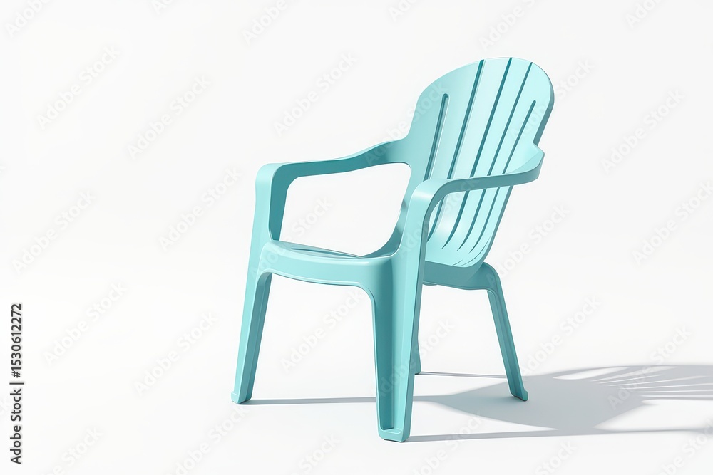 Classic turquoise plastic chair with a minimalist design and shadow on a white background. Classic turquoise plastic chair with a minimalist design and shadow on a white background.