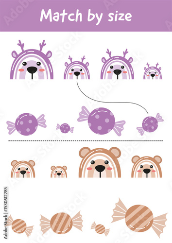 Learning activity page for kids. Printable worksheets for preschoolers and kindergarteners. Preschool kindergarten educational activity. Learning, early development game. Sorting game, big, small.