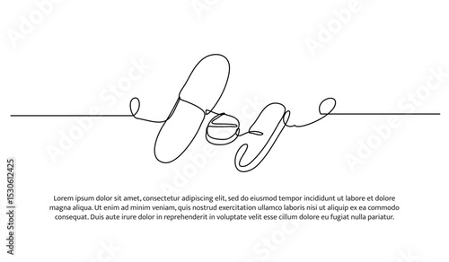 One line capsule pill. Abstract minimal continuous line.