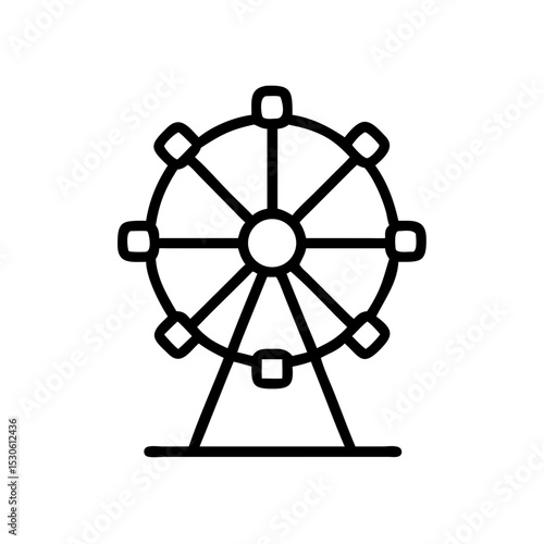 Minimalist black outline vector icon of a Ferris wheel, symbolizing amusement, leisure, and entertainment in a clean and simple design.