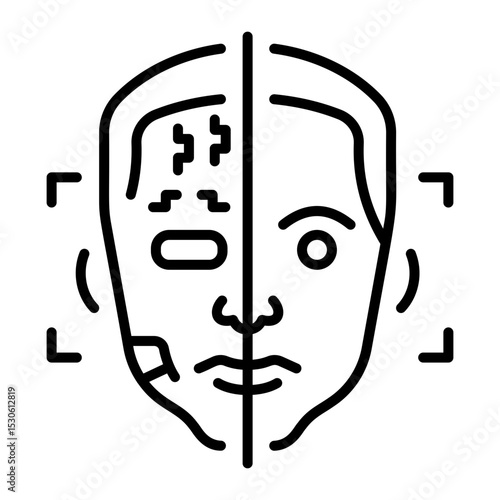 A linear icon showing a bionic robot with enhancements