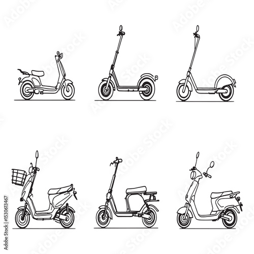 minimalistic electric scooter outline drawing vector art