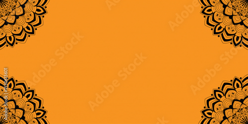 beautiful mandala style background with text space-Abstract orange background with mandala shape for greeting, banner, card, texture, flyer, decoration, poster, futuristic, eid, seminar