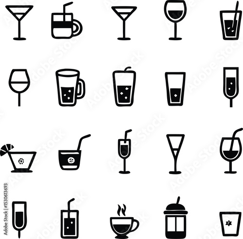 vector drink icons set black on white background