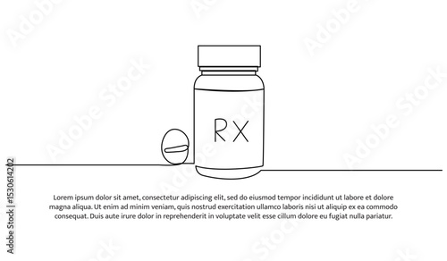 One line medicine in a bottle. Abstract minimal continuous line.