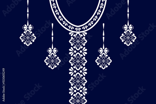 Floral neckline pattern color background. traditional style. decoration, textile, fabric, clothing. flower neck design