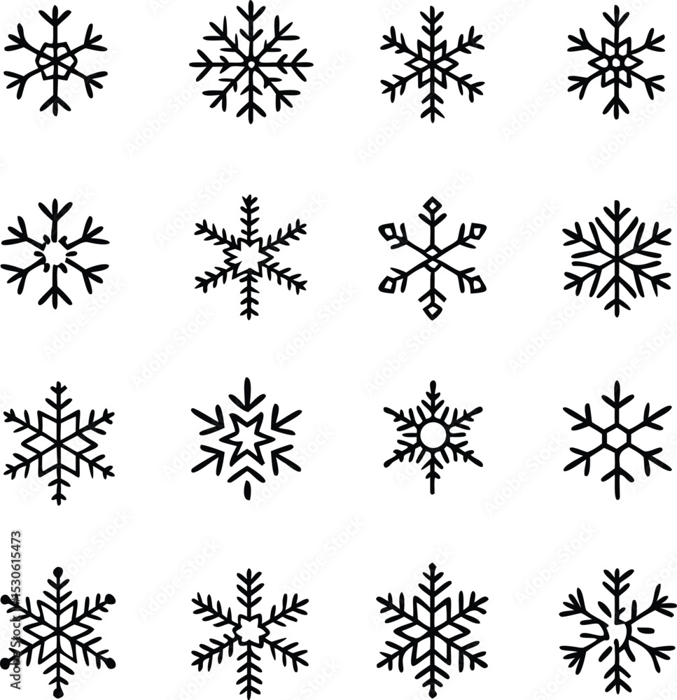 snowflake icons collection in line style isolated on white background. New year design elements, frozen symbol, Vector illustration snowflake icons collection in line style isolated on white background. New year design elements, frozen symbol, Vector illustration