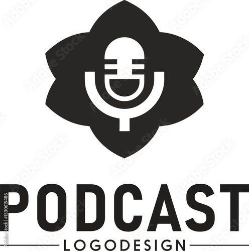 Professional podcast logotype symbol, audio broadcast logo, podcast branding design, microphone icon, radio show emblem, digital media logo, streaming icon, modern podcast identity, communication symb