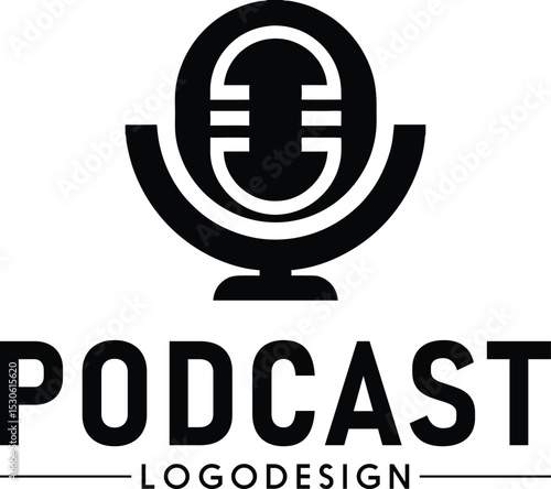 Professional podcast logotype symbol, audio broadcast logo, podcast branding design, microphone icon, radio show emblem, digital media logo, streaming icon, modern podcast identity, communication symb