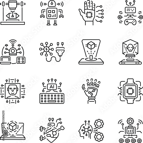 Collection of Artificial Intelligence Line Style Icons 