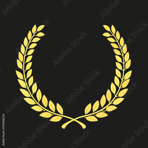 realistic golden vector laurel wreaths on black background. wreaths depicting an award, heraldry, achievement, victory, winner, ornate, cinema festival, Vector icon illustration.