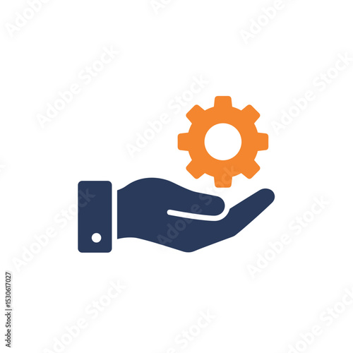 Icon of hand holding gear symbol in flat design style  