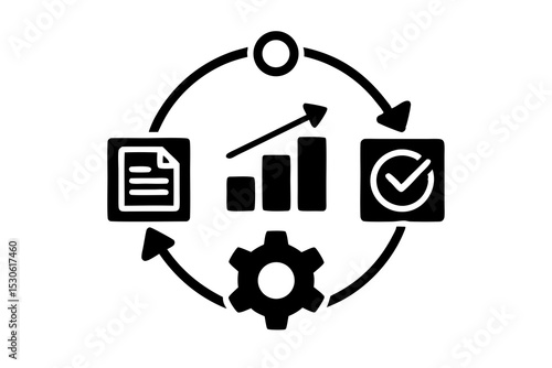 Lean Methodology Value Stream Icon with Graph, Gear, Document & Checklist - Visual Guide