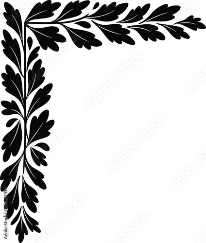 Elegant Corner Frame A Black and White Vector Illustration of Flourishing Leaves for Design Projects