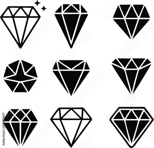 Diamond vector set, Diamond line icon, Gemstone symbol, logo illustration. isolated on white.