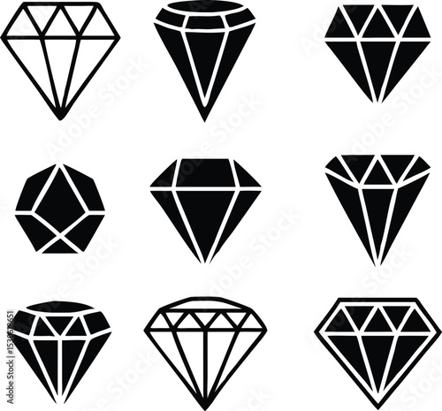 Diamond vector set, Diamond line icon, Gemstone symbol, logo illustration. isolated on white.