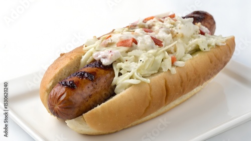 Slaw Dog Full View On White Background Food Stock Image