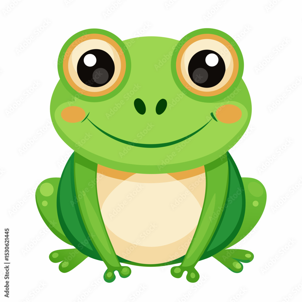Fototapeta premium Cute Green Frog Cartoon Character Illustration Isolated on White Background Playful Amphibian Design for Children s Content and Nature Themed