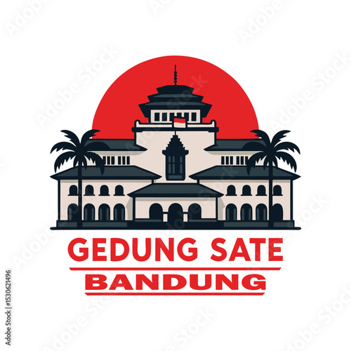 gedung sate bandung landmark illustration