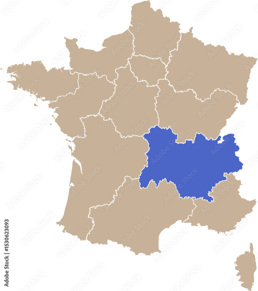 Obraz premium Carte de France avec région Auvergne-Rhône-Alpes