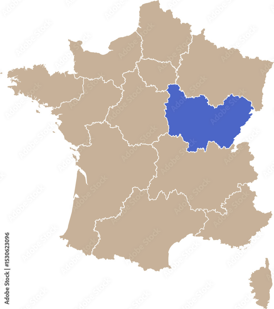 Fototapeta premium Carte de France avec région Bourgogne-Franche-Comté
