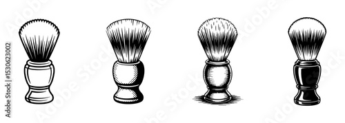 set of shaving brush vector illustrations, grooming tool for barber and men's care