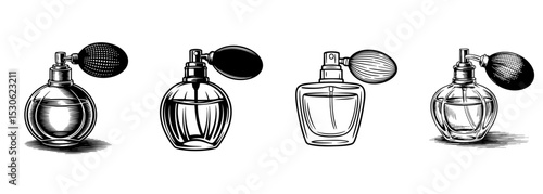 set of vintage perfume bottle , fragrance atomizer vector illustration for beauty and luxury