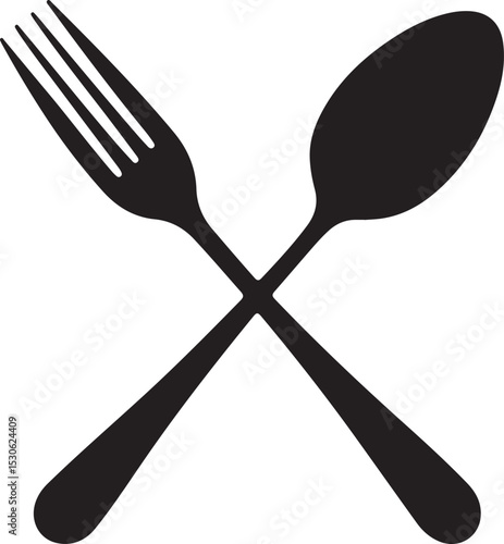 Crossed Spoon and Fork Silhouette in Minimalist Black Vector for Culinary Icon Design