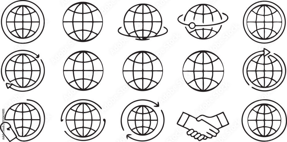 Global Connection Icons Solid Black Set Globe Internet Network World International Global Connection Icons Solid Black Set Globe Internet Network World International